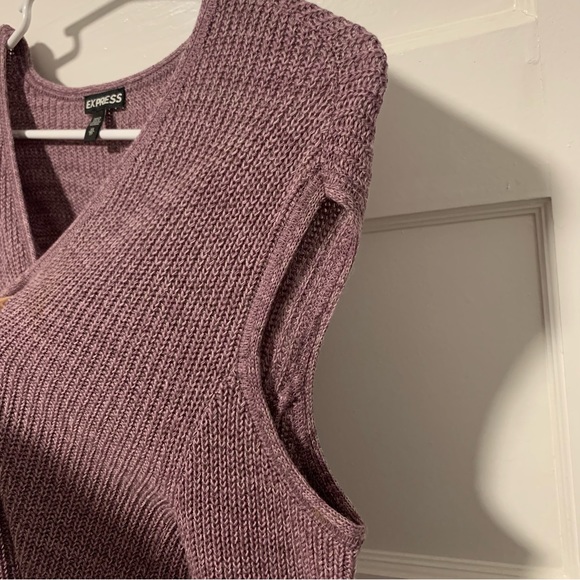 Express Cold Shoulder V-neck Bell Sleeve Sweater, Size XS, Color Purple - Picture 8 of 14